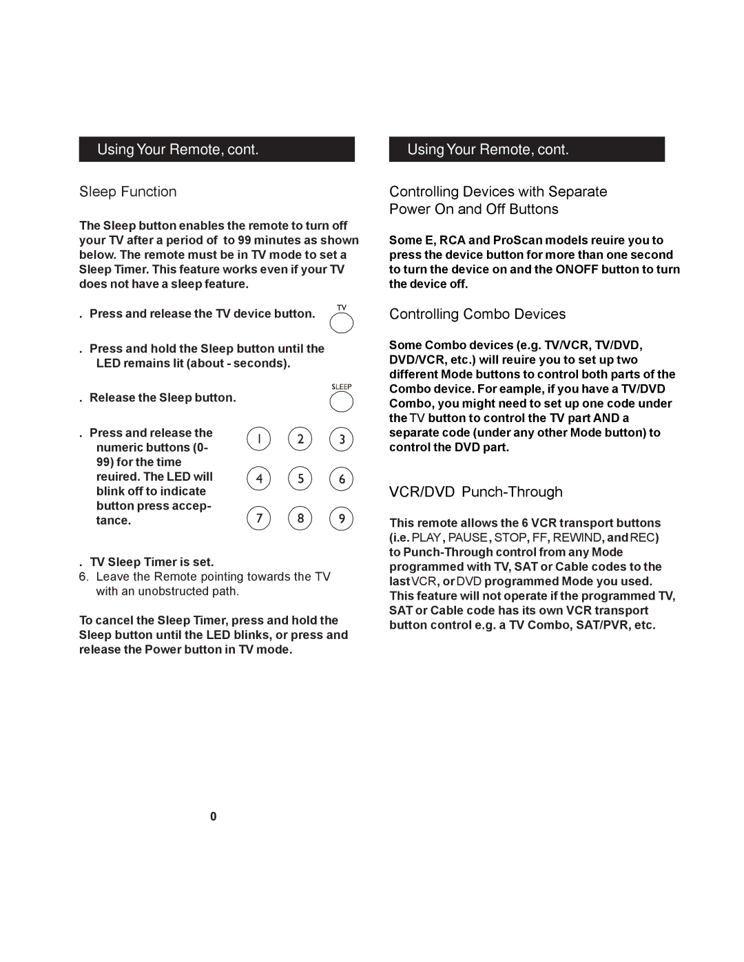 Jasco RM24930 instruction manual Using Your Remote, Sleep Function 