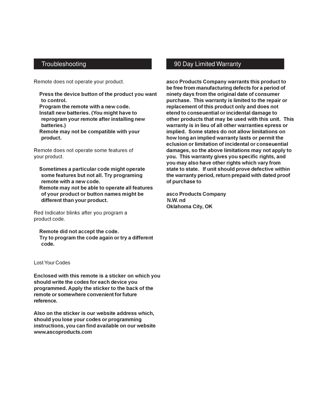 Jasco RM24930 instruction manual Troubleshooting, Day Limited Warranty 