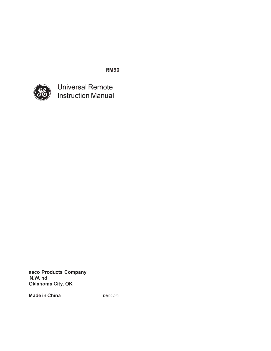 Jasco RM24930 instruction manual Universal Remote 