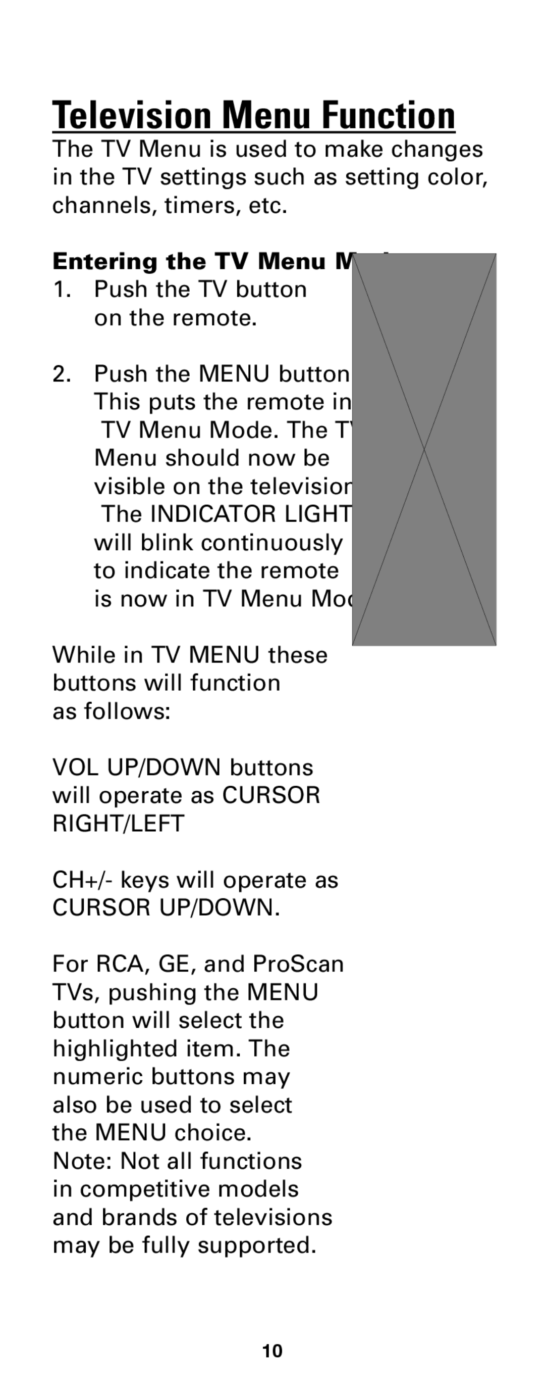 Jasco RM24933 instruction manual Television Menu Function, Entering the TV Menu 