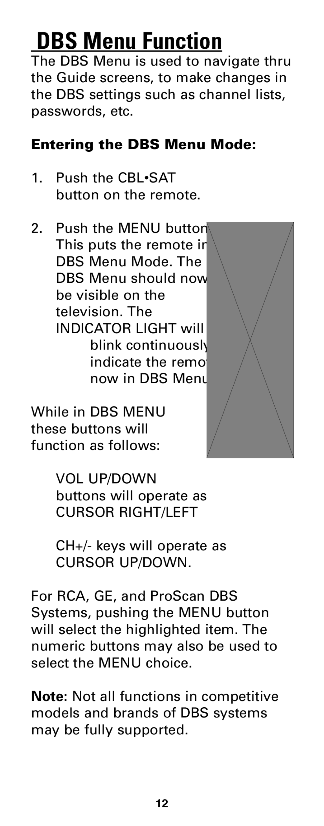 Jasco RM24933 instruction manual DBS Menu Function, Entering the DBS Menu Mode 