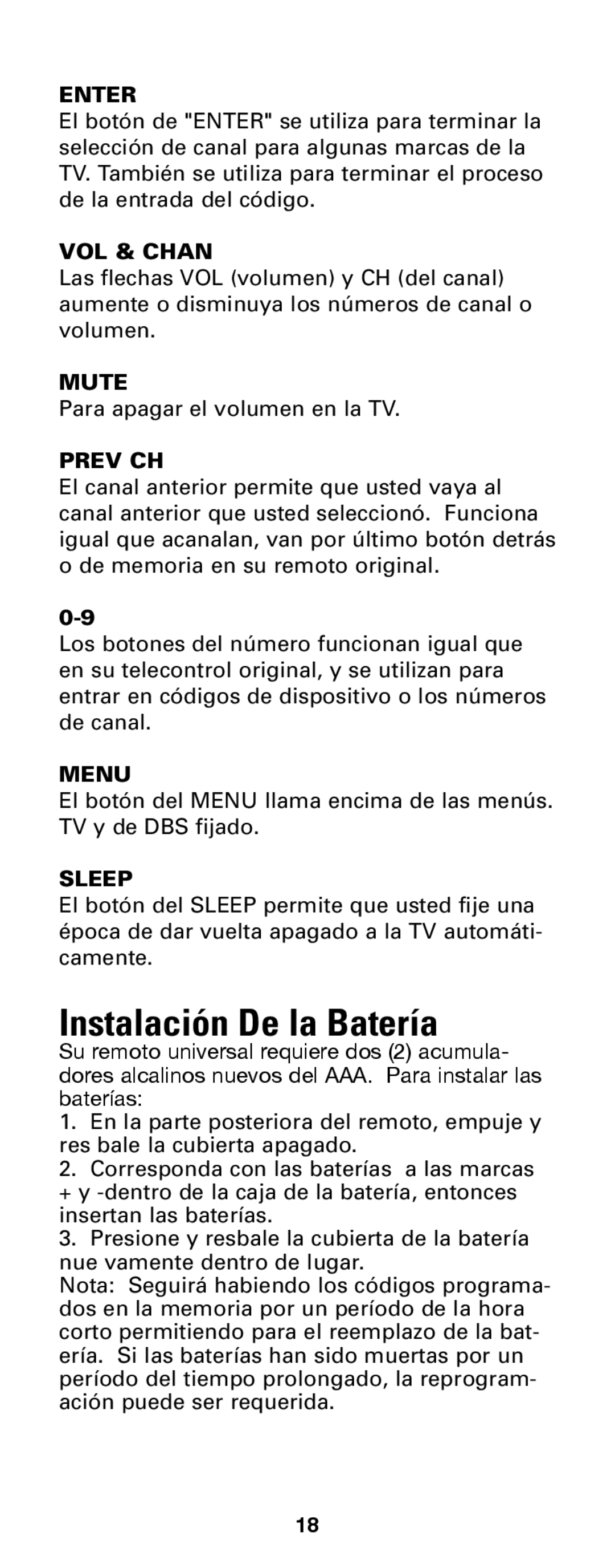 Jasco RM24933 instruction manual Instalación De la Batería, Enter 