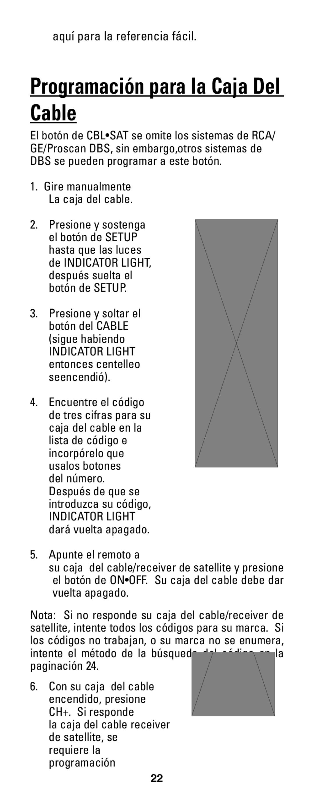 Jasco RM24933 instruction manual Programación para la Caja Del Cable, Gire manualmente La caja del cable 