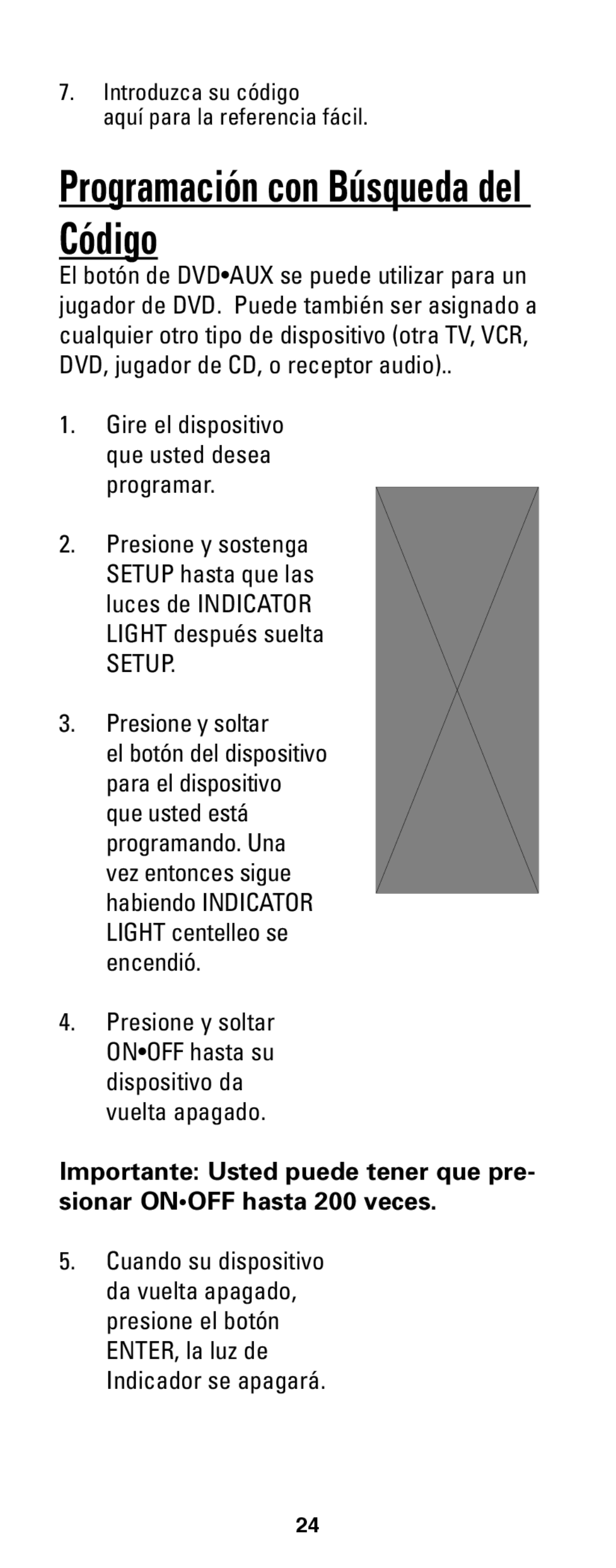 Jasco RM24933 instruction manual Programación con Búsqueda del Código, Setup 