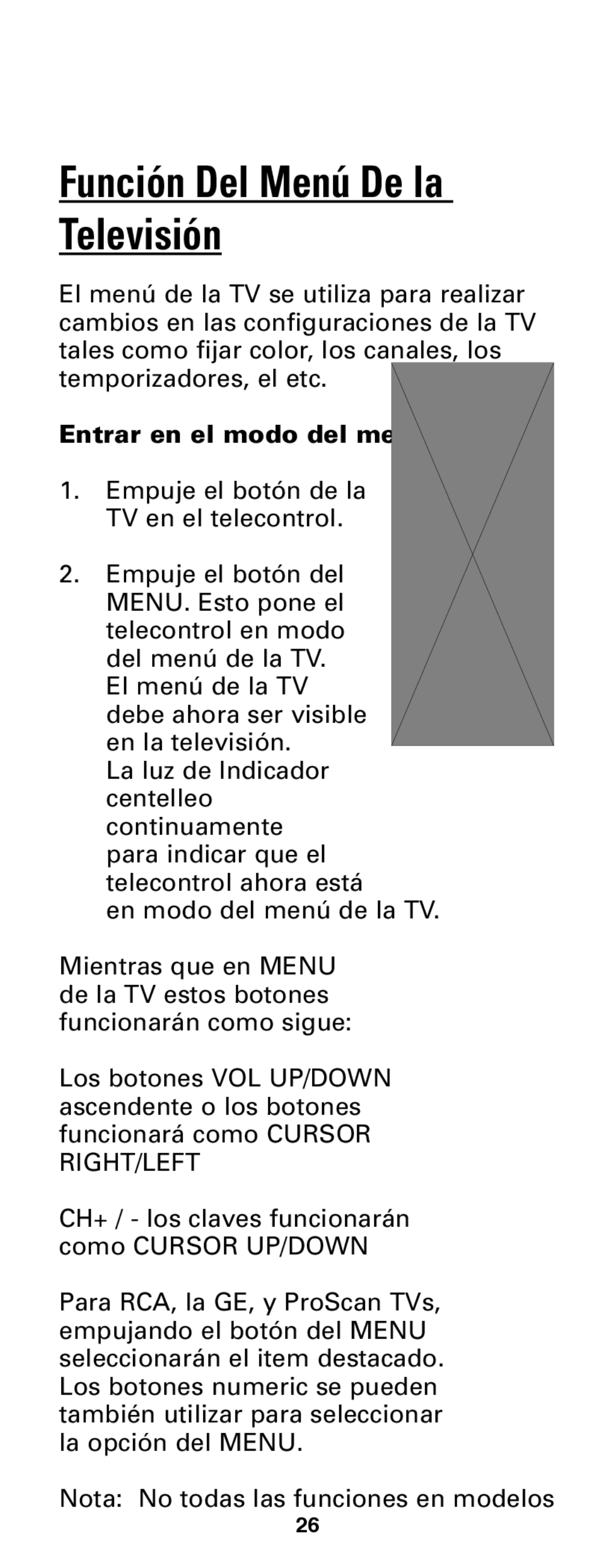 Jasco RM24933 instruction manual Función Del Menú De la Televisión, Entrar en el modo del 