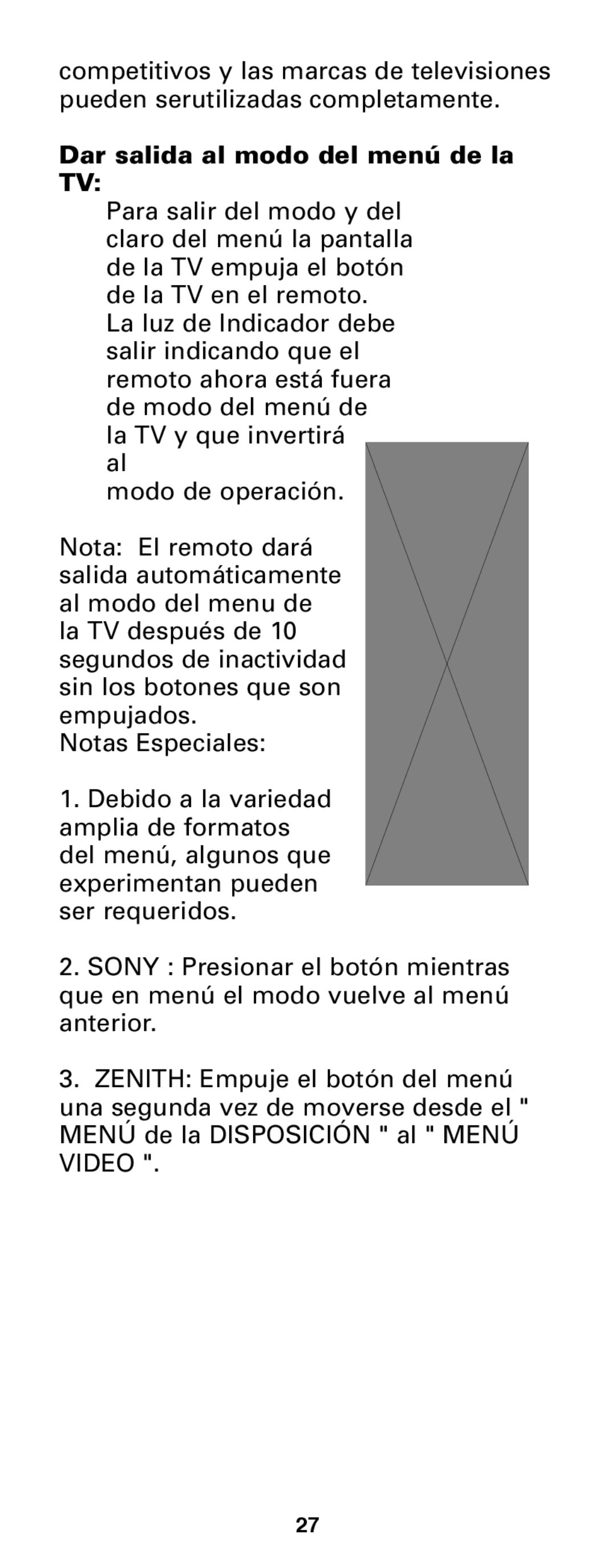 Jasco RM24933 instruction manual Dar salida al modo del menú de la TV 