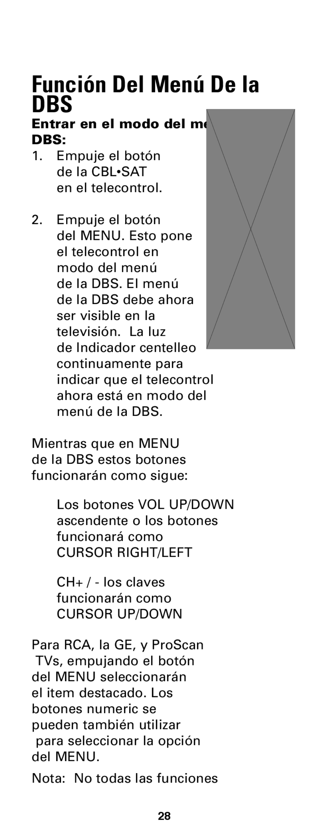 Jasco RM24933 instruction manual Función Del Menú De la, Dbs 