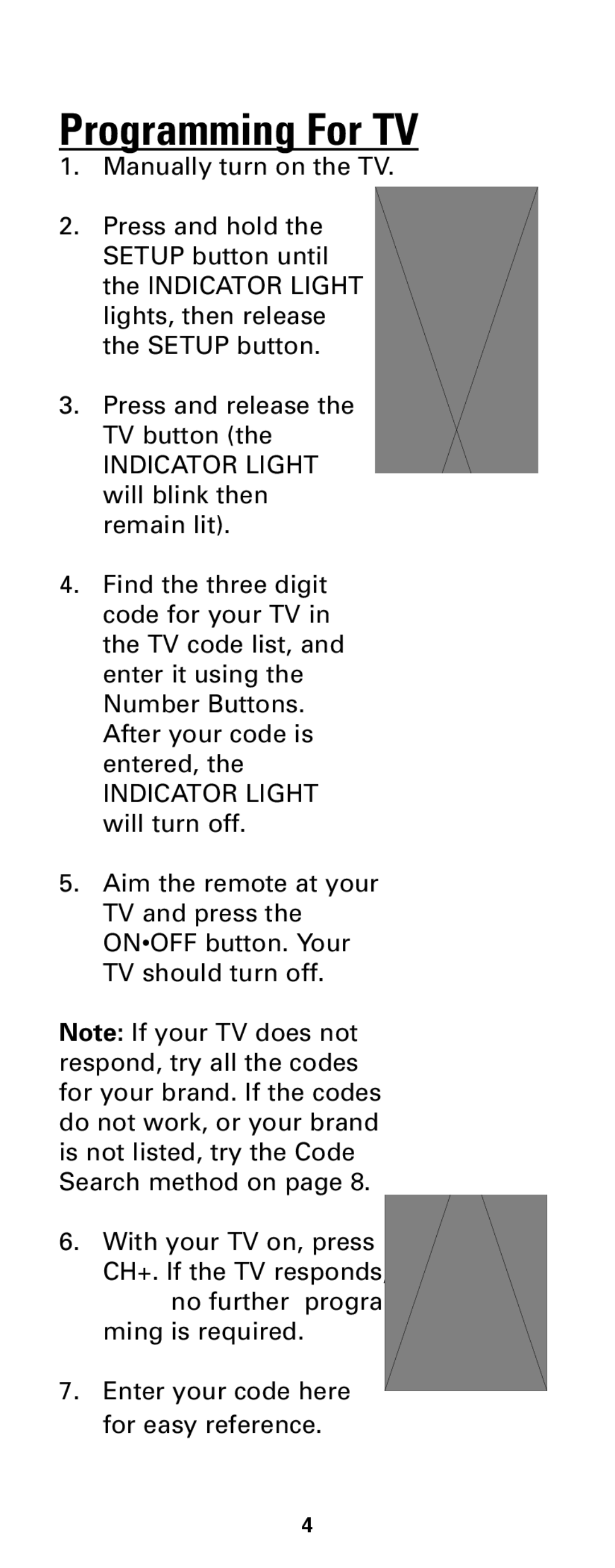 Jasco RM24933 instruction manual Programming For TV 