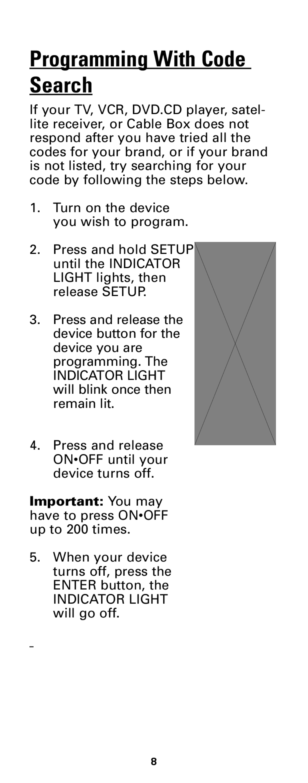 Jasco RM24933 instruction manual Programming With Code Search, Important You may have to press Onoff up to 200 times 