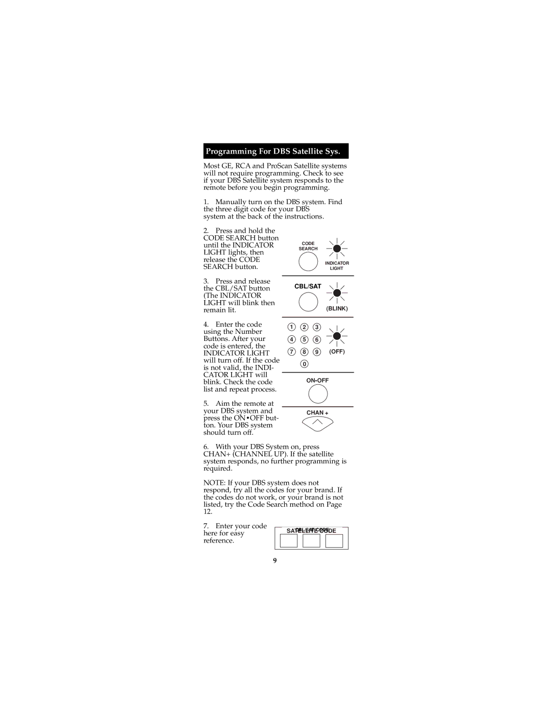 Jasco RM24940, RM94940 instruction manual Programming For DBS Satellite Sys 