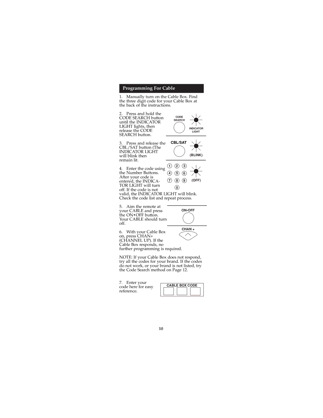 Jasco RM94940, RM24940 instruction manual Cable BOX Code List, Programming For Cable 