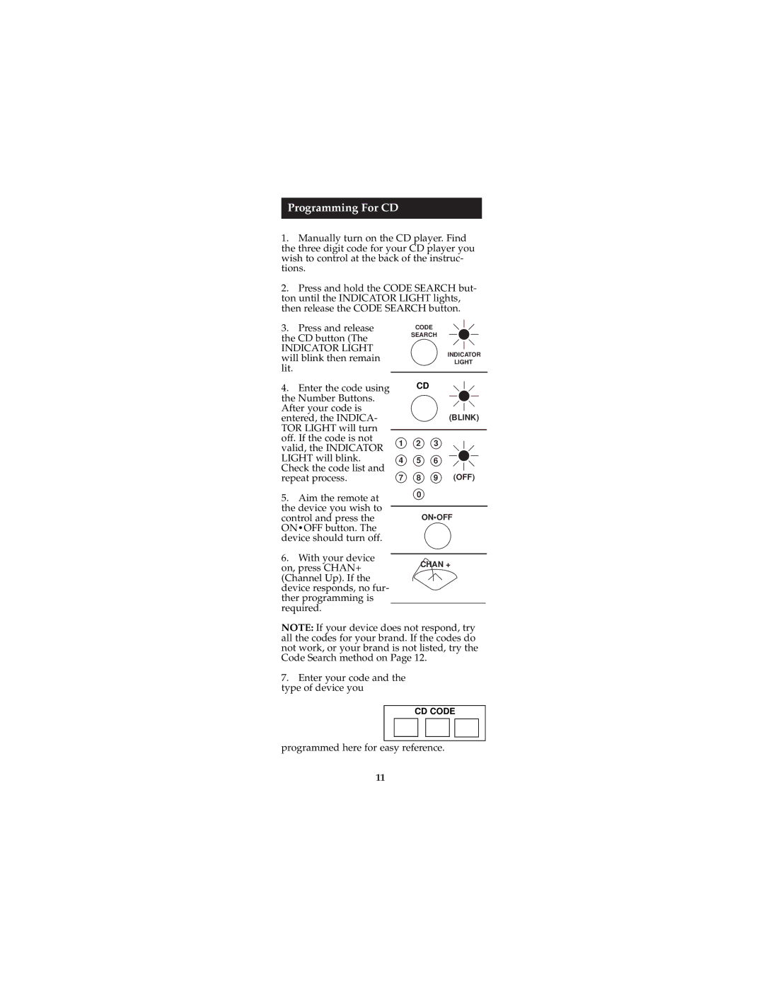 Jasco RM24940, RM94940 instruction manual Programming For CD 