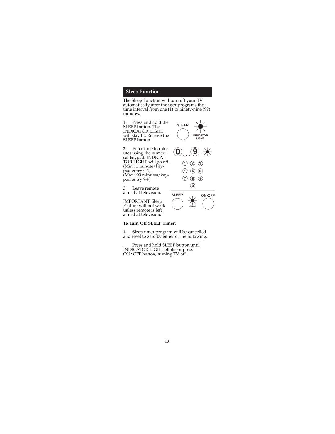 Jasco RM24940, RM94940 instruction manual Sleep Function, To Turn Off Sleep Timer 