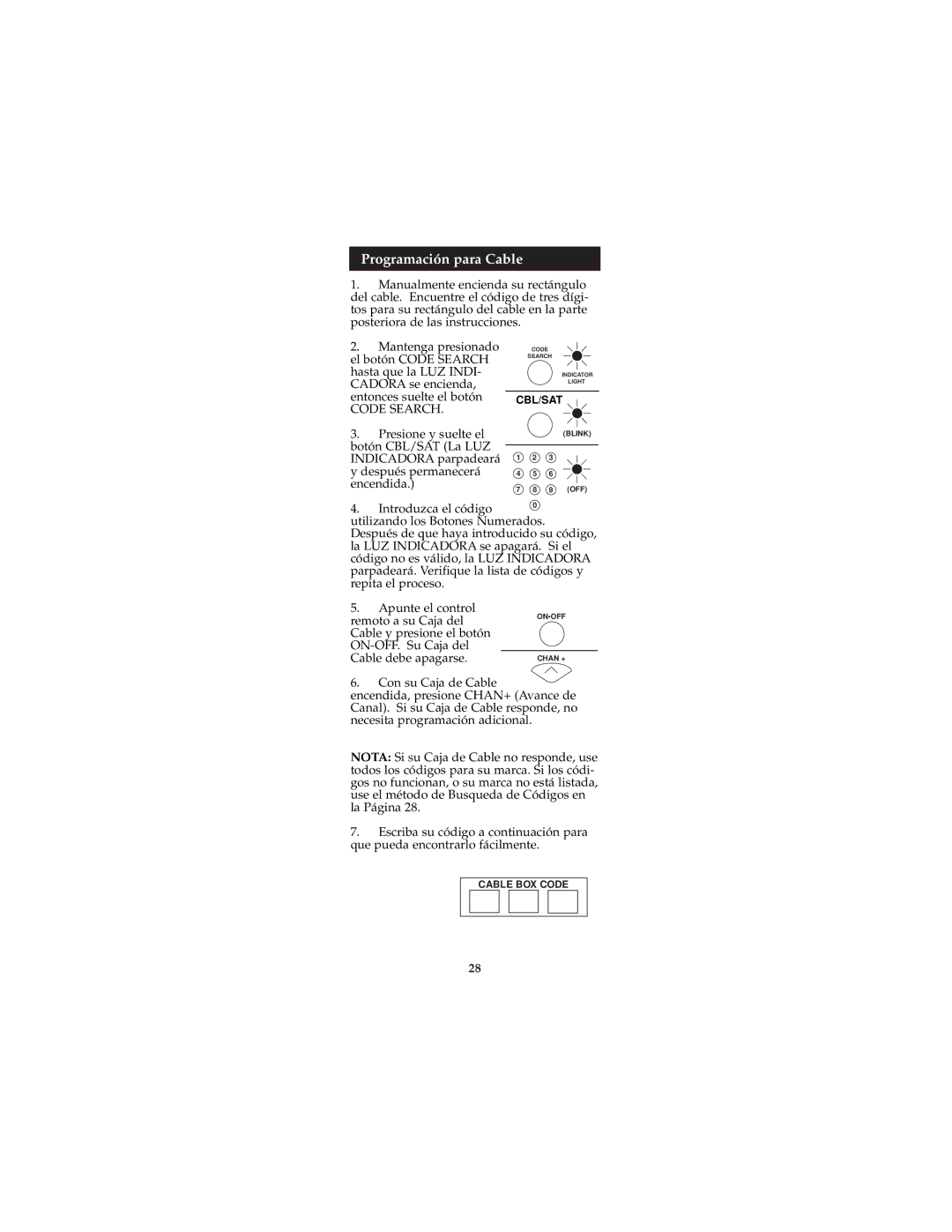 Jasco RM94940, RM24940 instruction manual Programación para Cable 