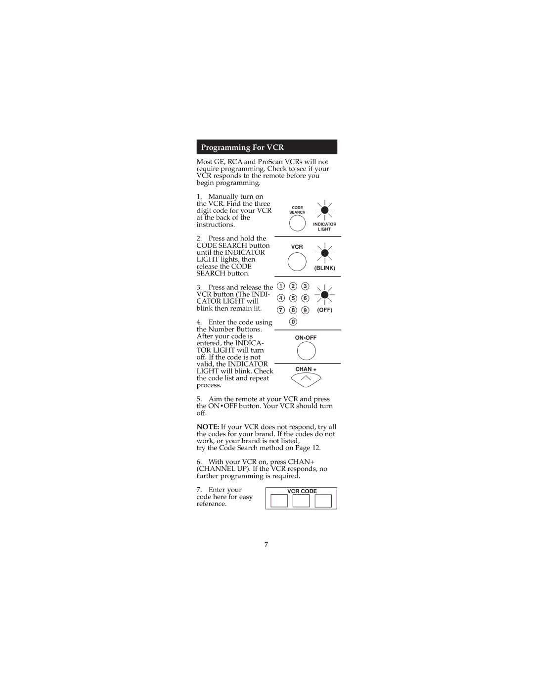 Jasco RM24940, RM94940 instruction manual Programming For VCR 