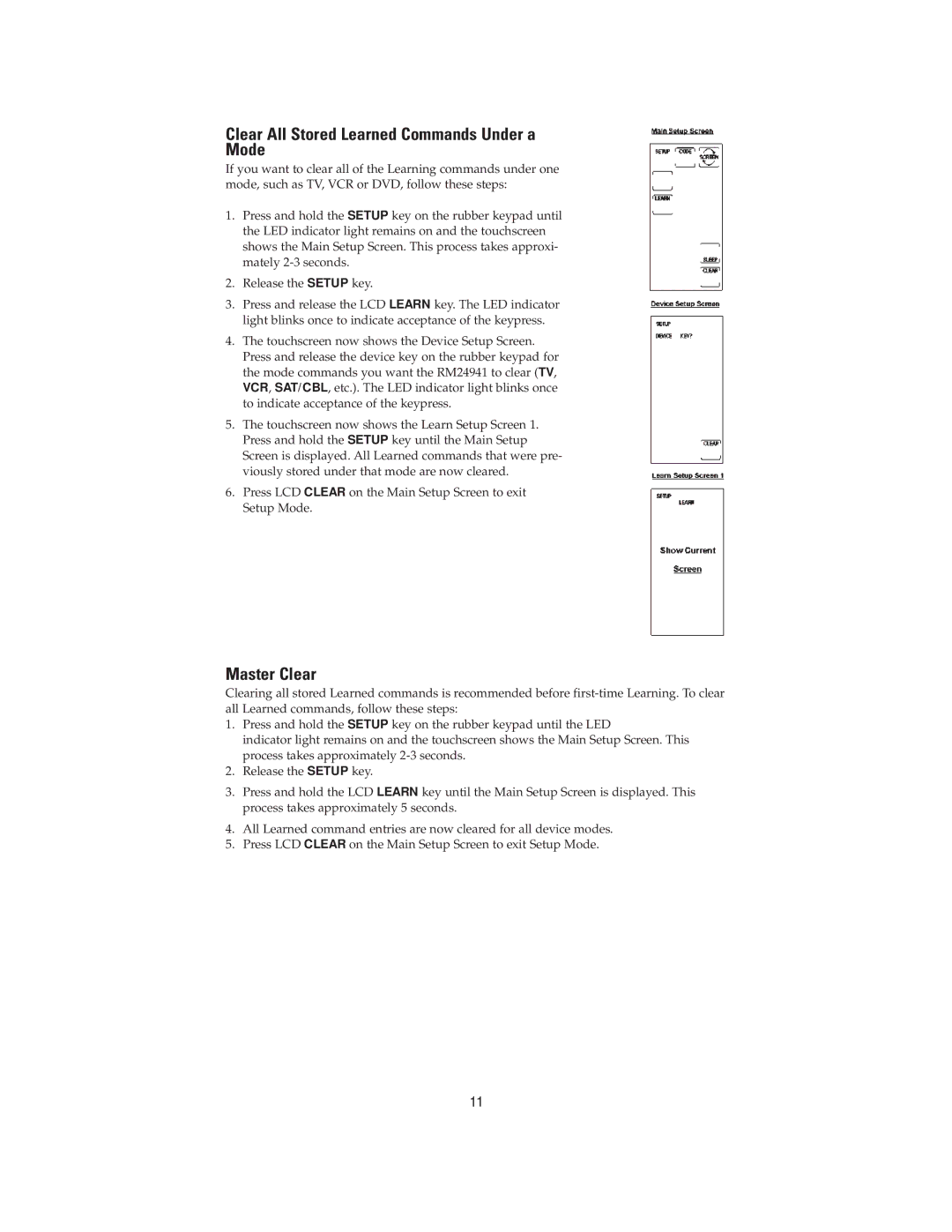 Jasco RM24941 instruction manual Clear All Stored Learned Commands Under a Mode, Master Clear 