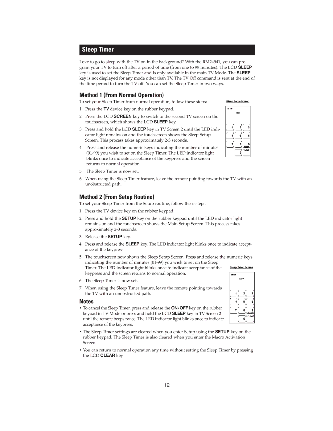 Jasco RM24941 instruction manual Sleep Timer, Method 1 From Normal Operation, Method 2 From Setup Routine 