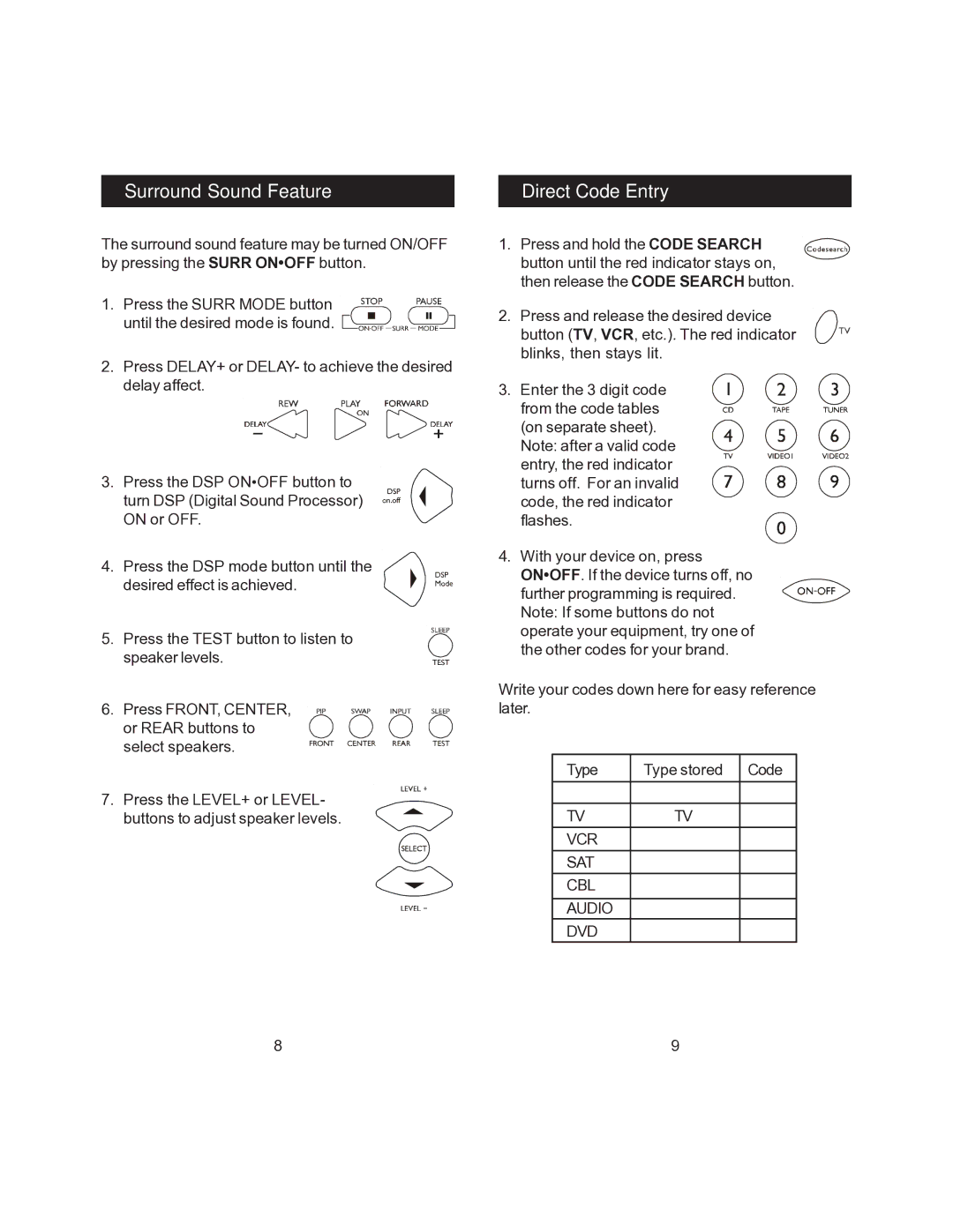 Jasco RM24945 instruction manual Surround Sound Feature Direct Code Entry 