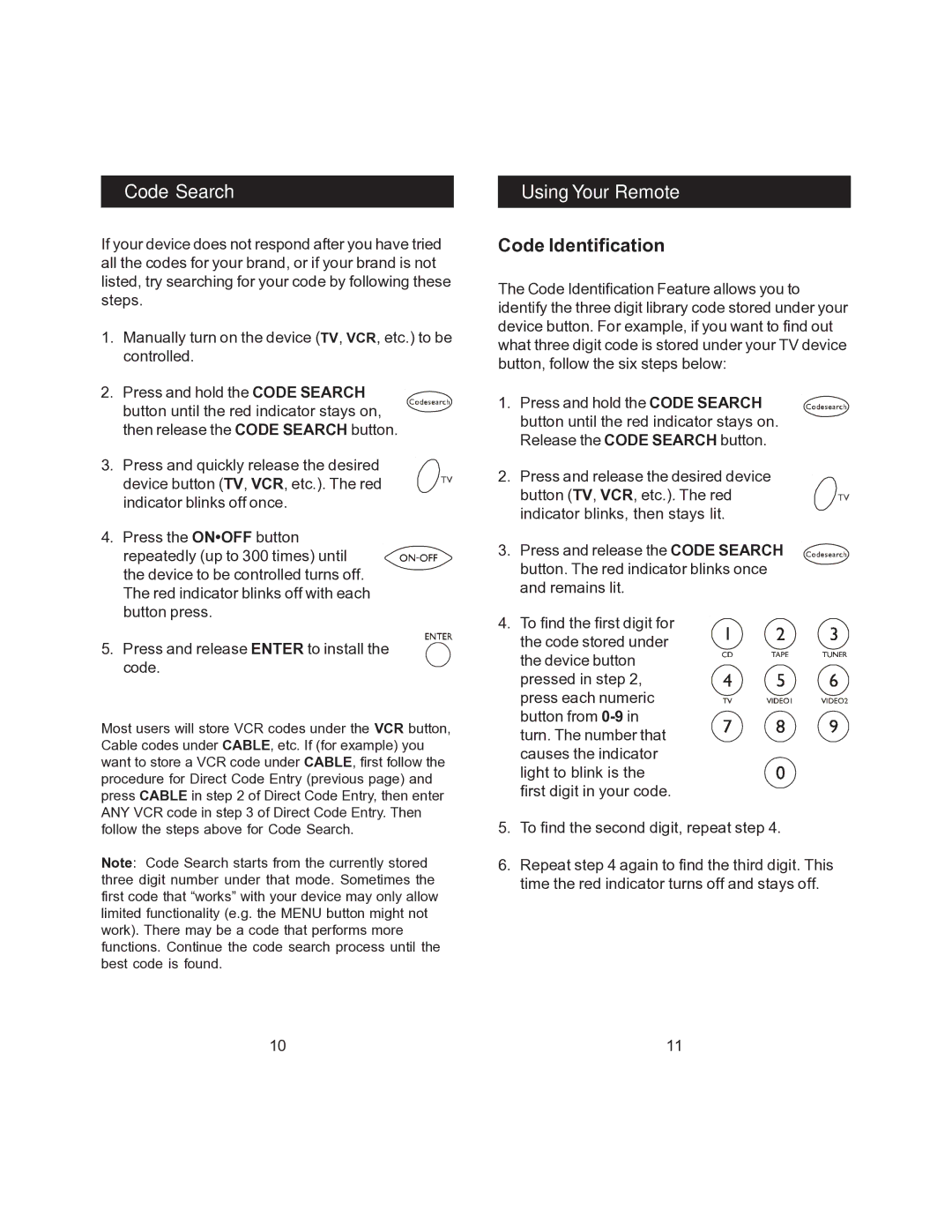 Jasco RM24945 instruction manual Code Search, Using Your Remote, Code Identification 