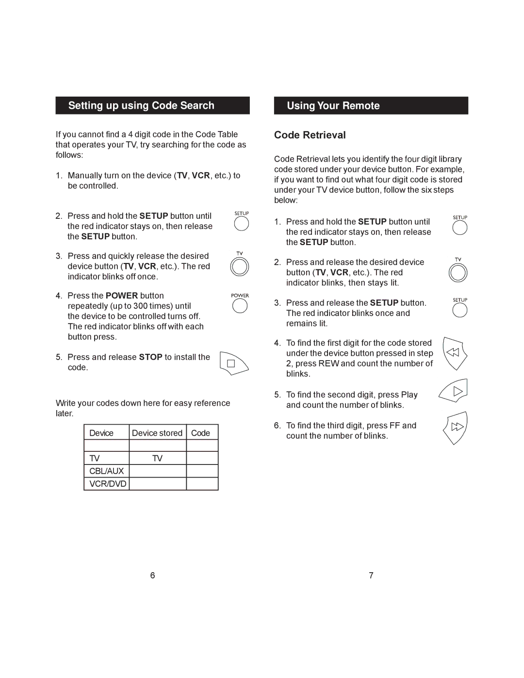 Jasco RM24948 instruction manual Setting up using Code Search, Using Your Remote, Code Retrieval 