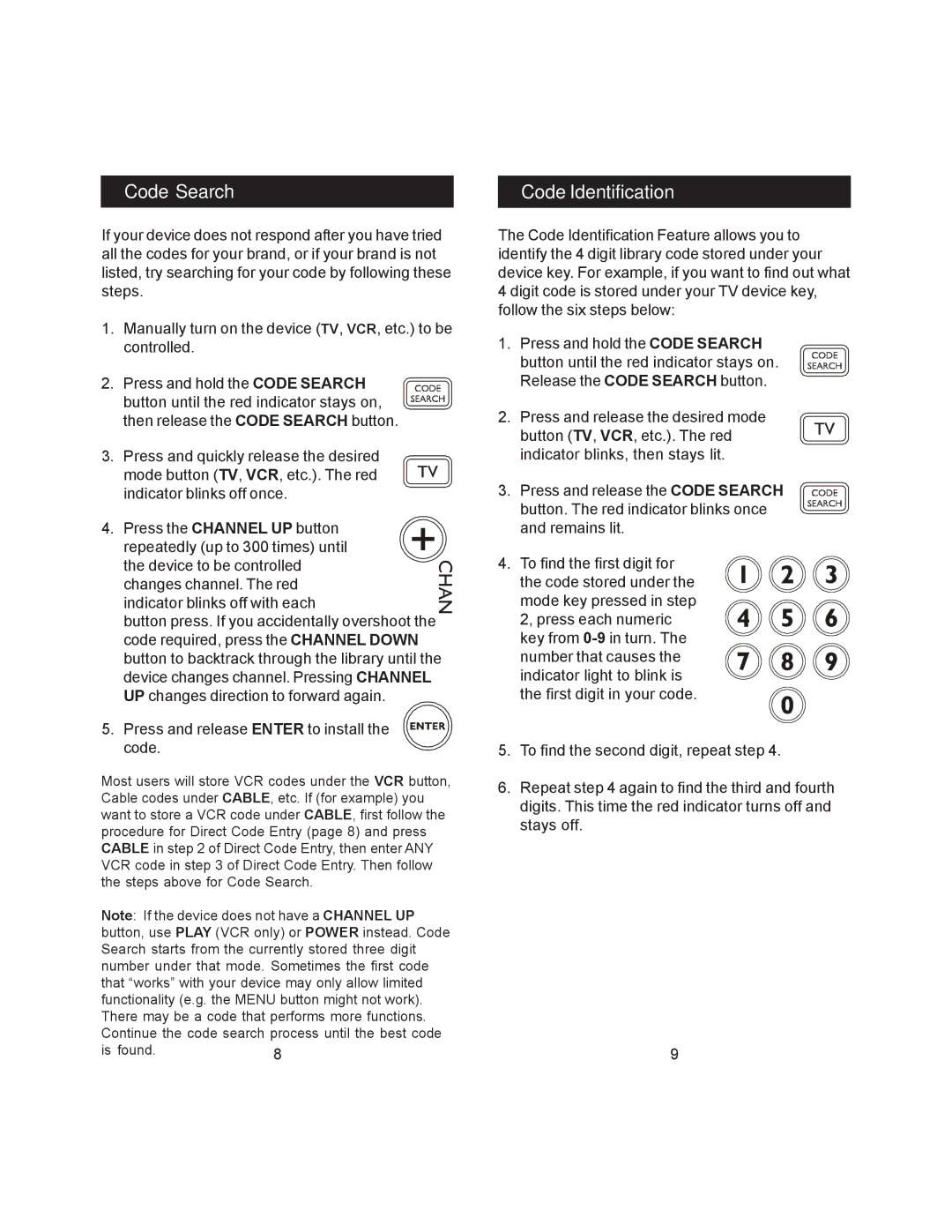 Jasco RM24965 instruction manual Code Search, Code Identification 