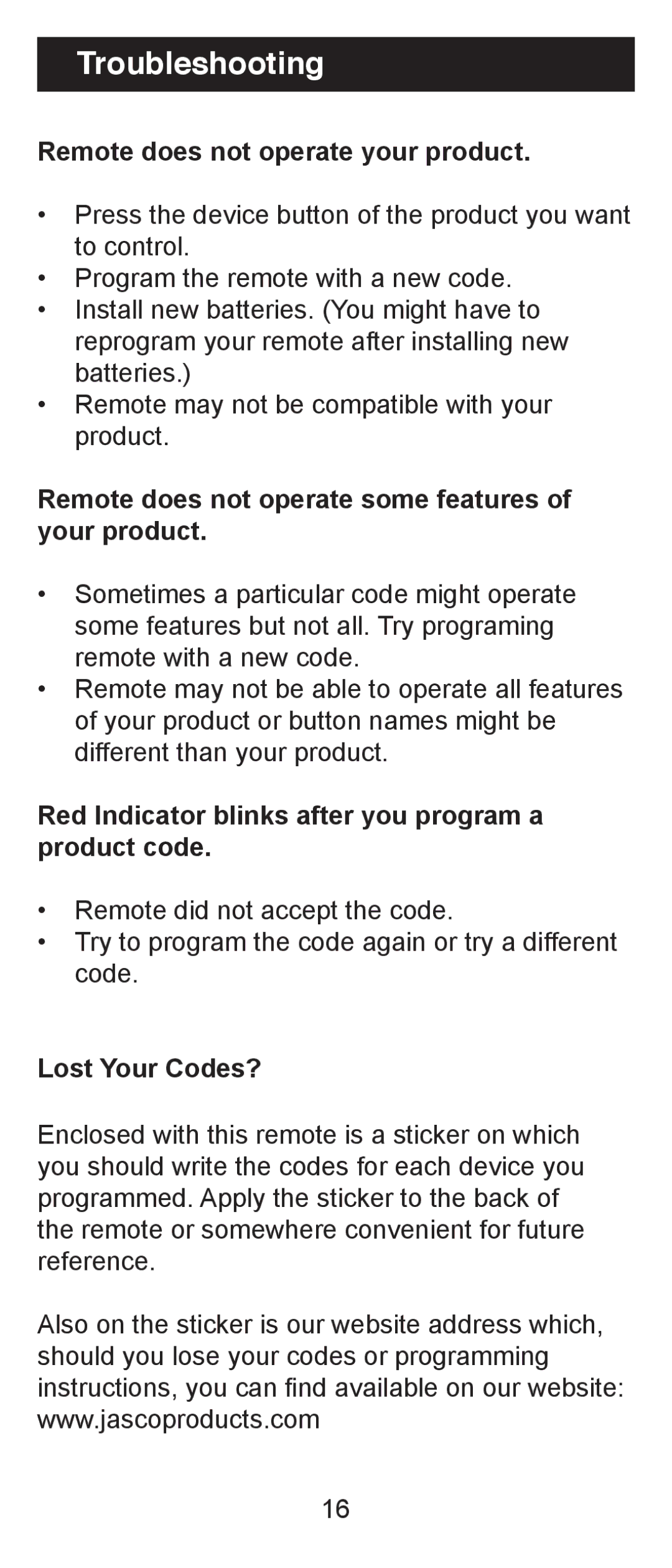 Jasco RM24970 instruction manual Troubleshooting, Remote does not operate your product 