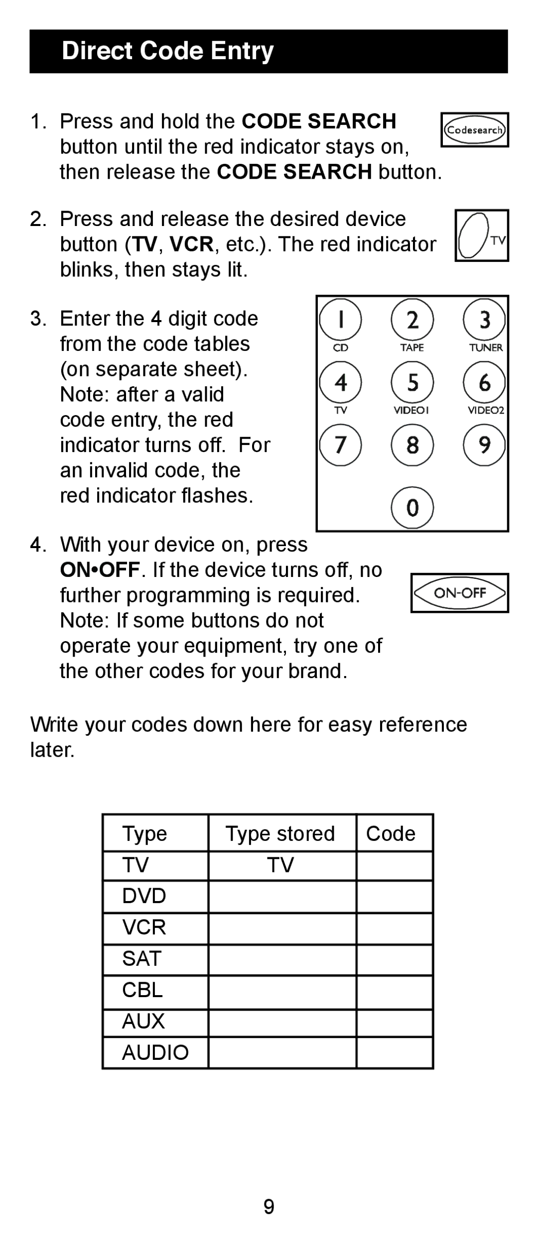 Jasco RM24970 instruction manual Direct Code Entry 