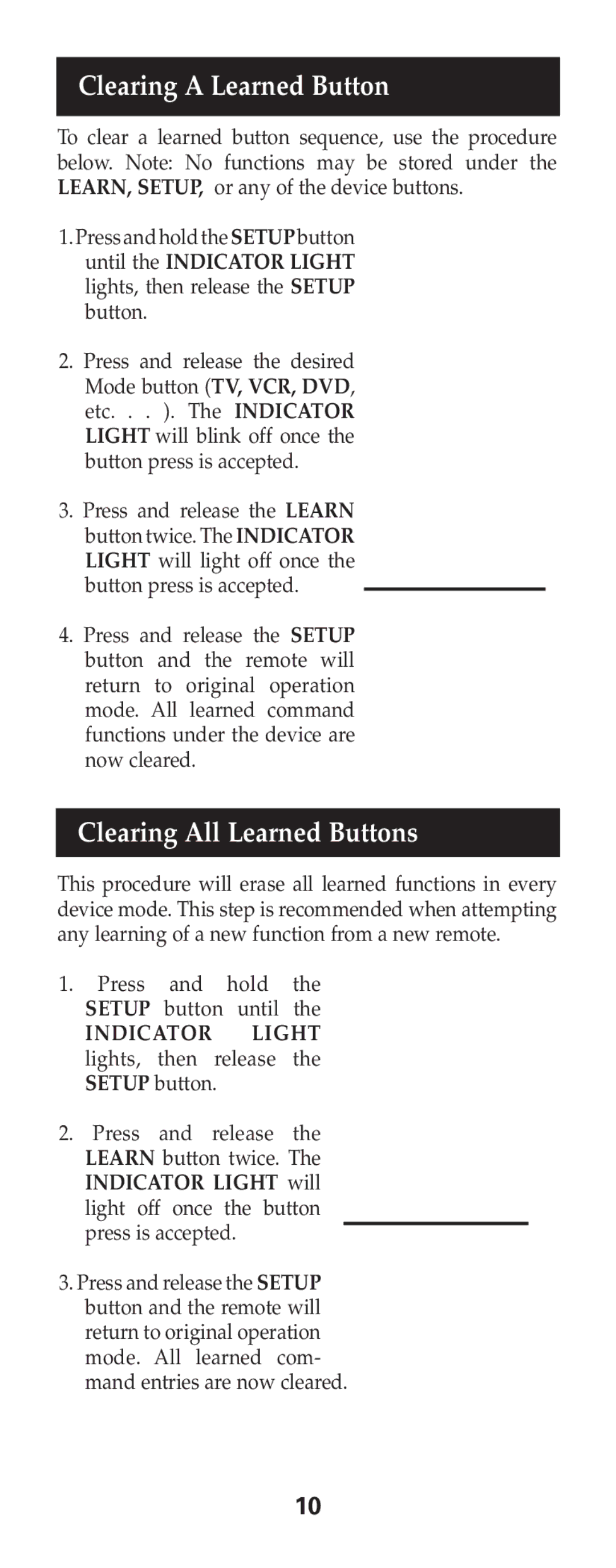 Jasco RM24973 instruction manual Clearing a Learned Button, Clearing All Learned Buttons 