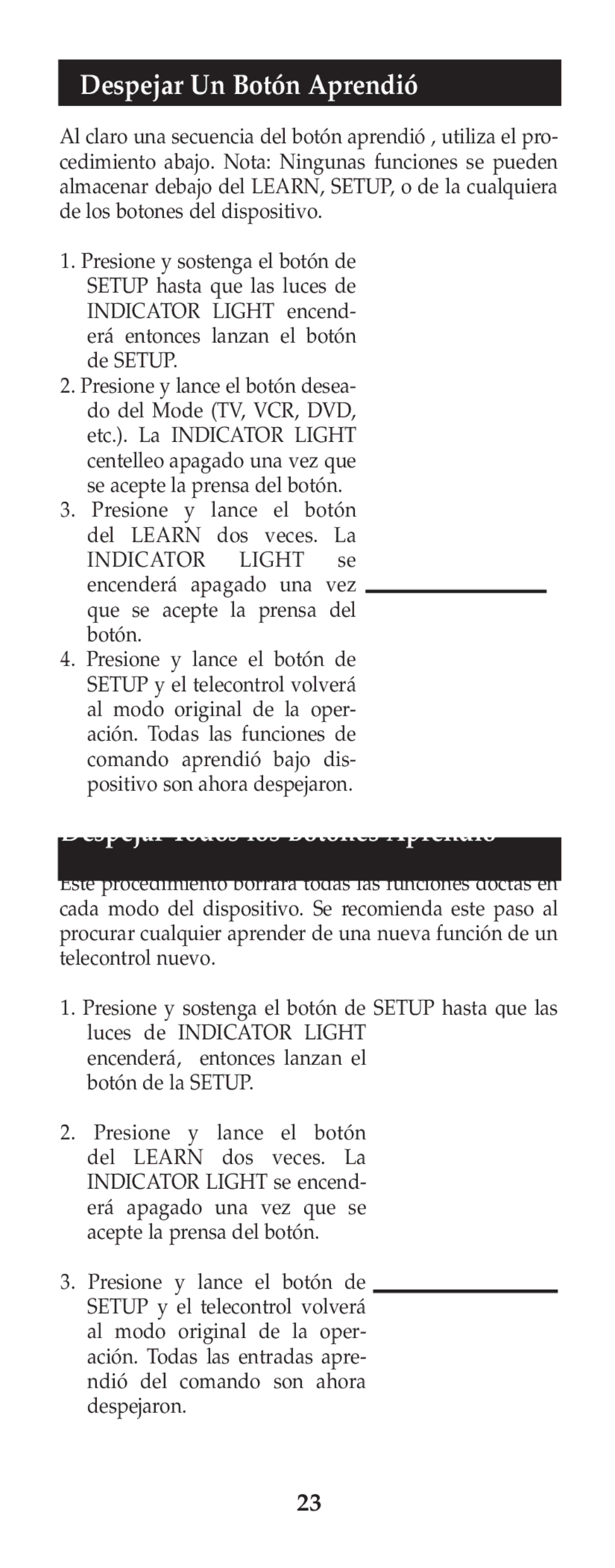 Jasco RM24973 instruction manual Despejar Un Botón Aprendió, Despejar Todos los Botones Aprendió 