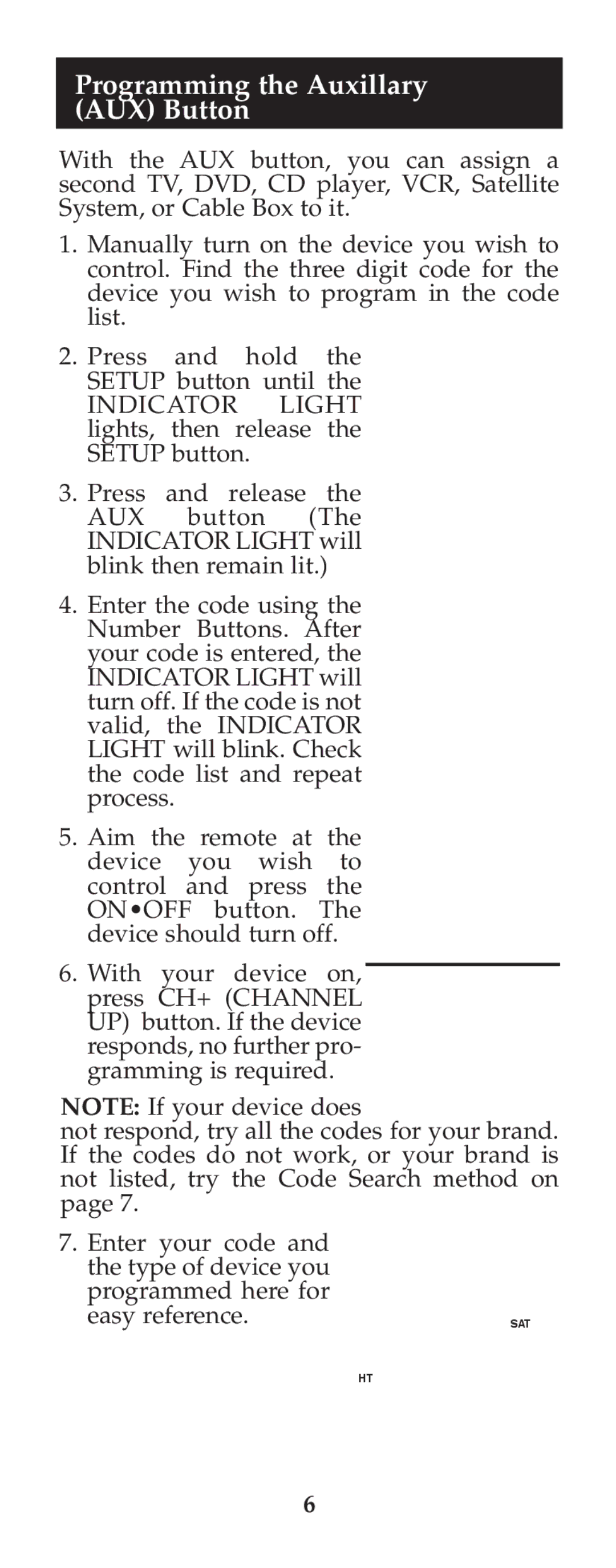 Jasco RM24973 instruction manual Programming the Auxillary AUX Button 