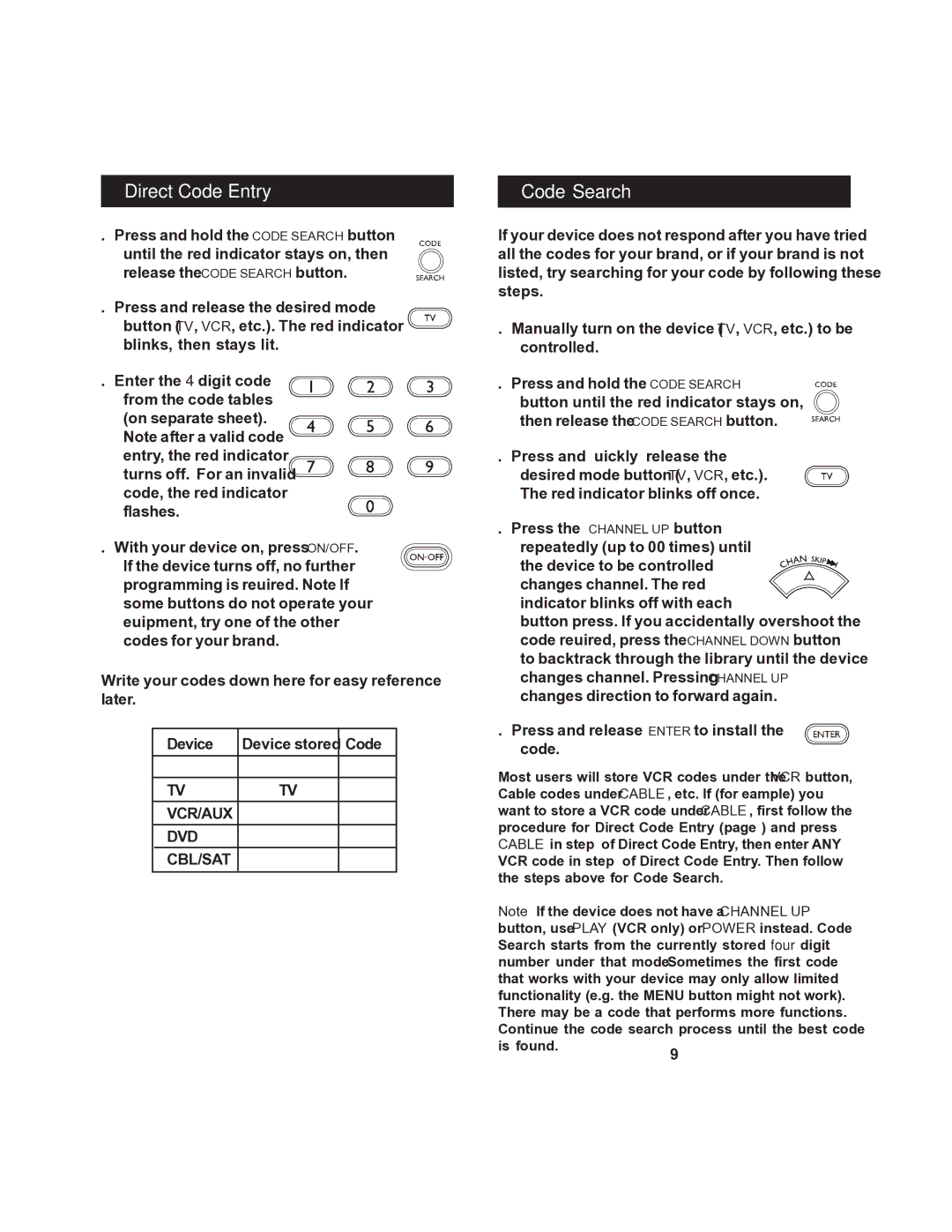 Jasco RM24977 instruction manual Direct Code Entry, Code Search 