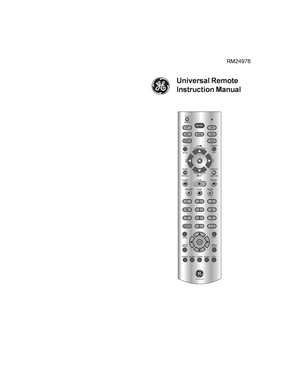 Jasco RM24978 instruction manual Universal Remote Instruction Manual 