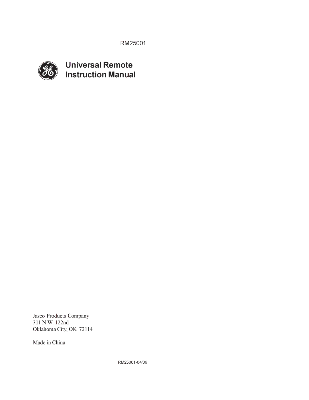 Jasco RM25001 instruction manual Universal Remote 