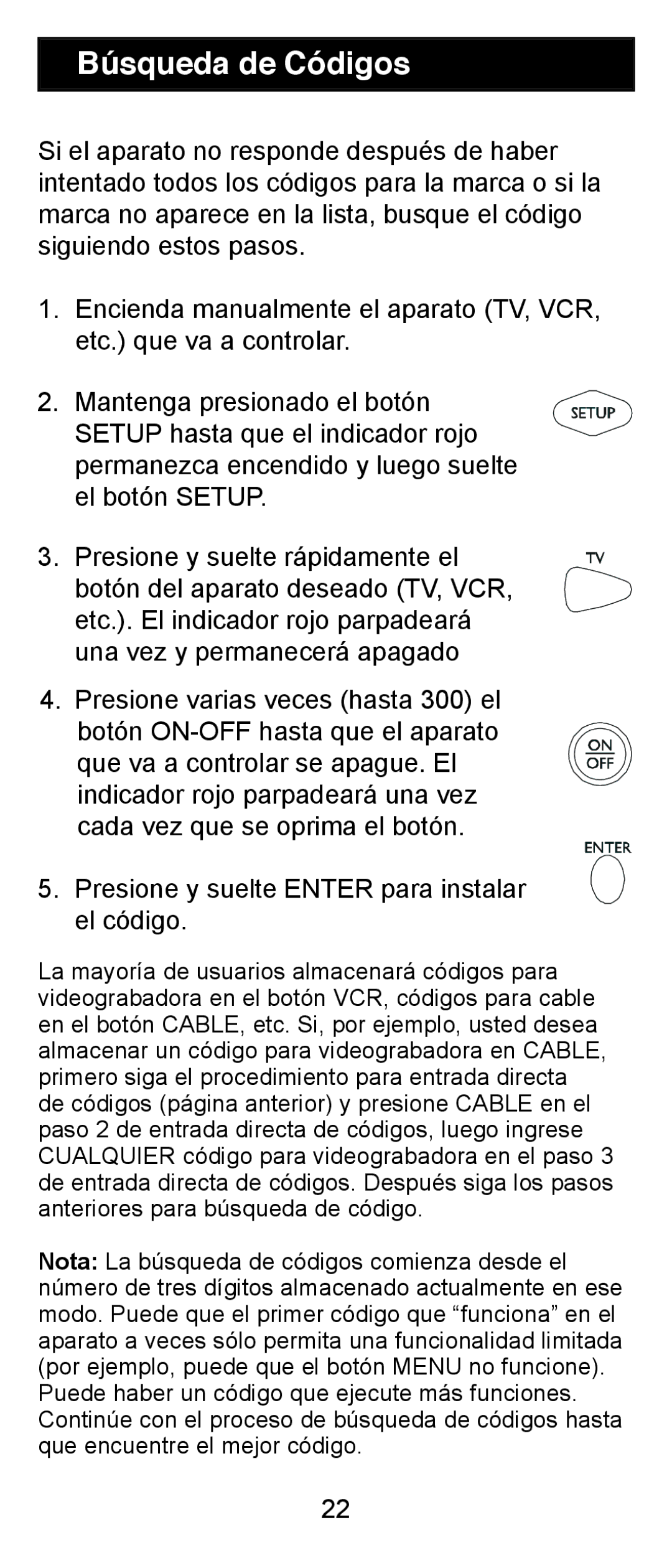 Jasco RM84911, RM24911 instruction manual Búsqueda de Códigos 