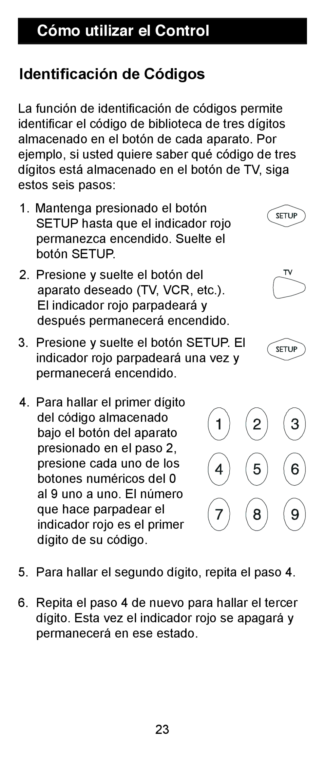 Jasco RM24911, RM84911 instruction manual Cómo utilizar el Control, Identiﬁcación de Códigos 