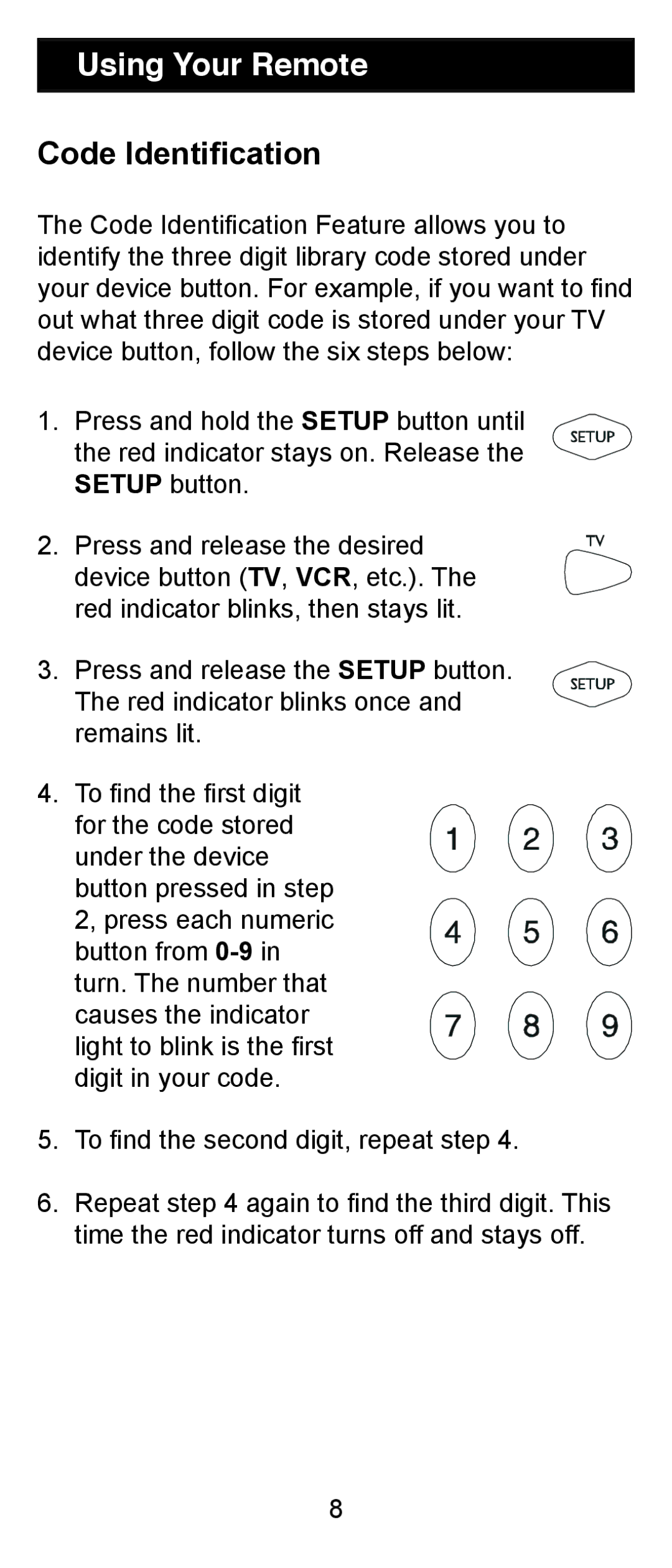 Jasco RM84911, RM24911 instruction manual Using Your Remote, Code Identiﬁcation 