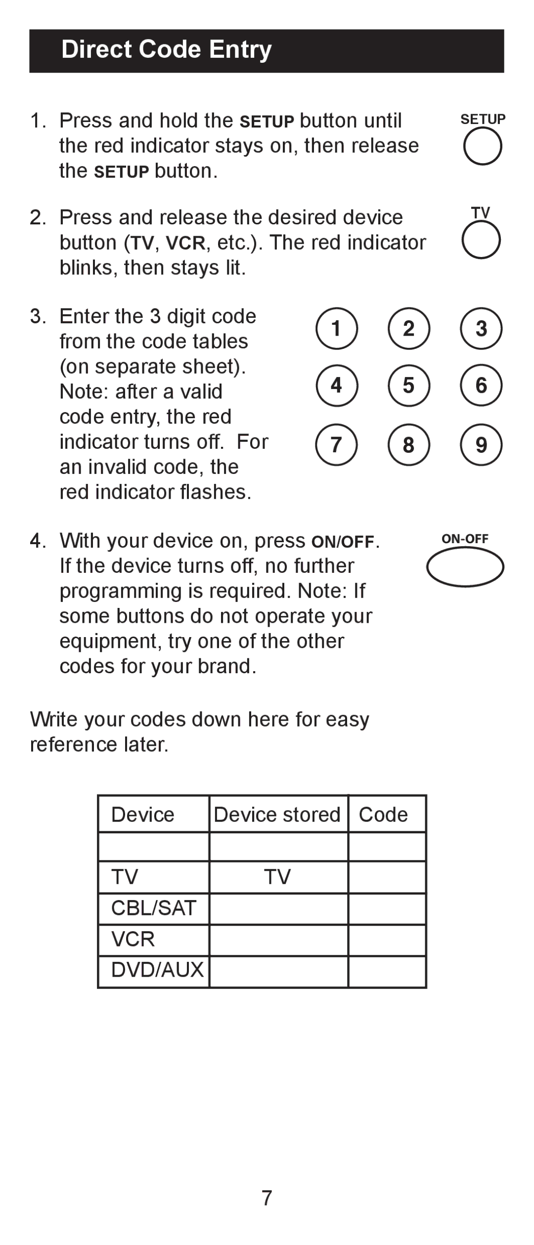 Jasco RM84930 instruction manual Direct Code Entry 