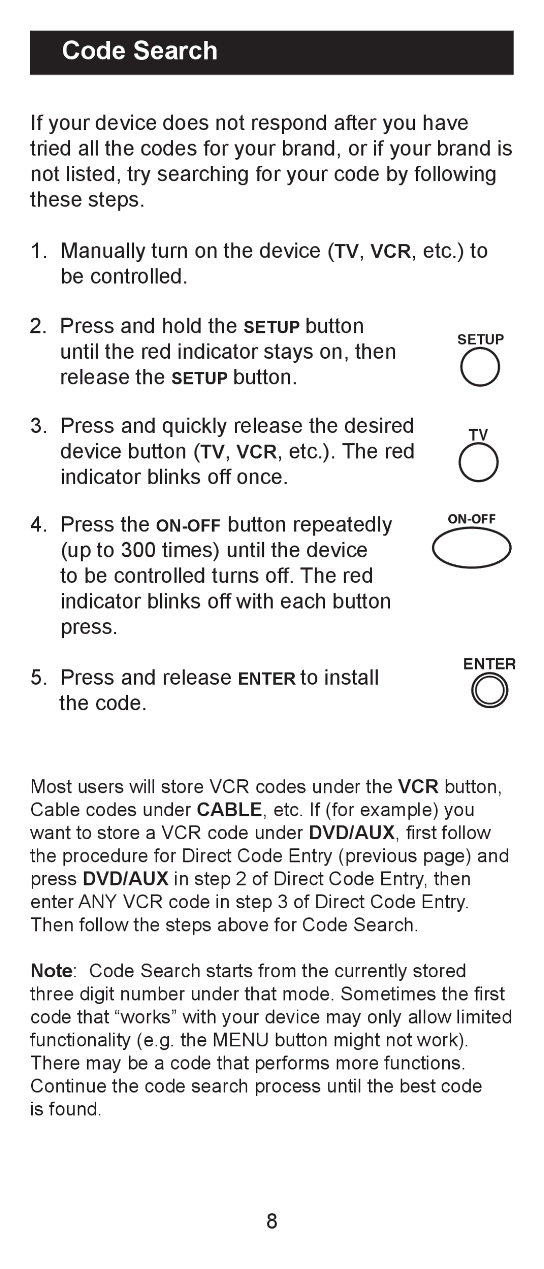 Jasco RM84930 instruction manual Code Search 