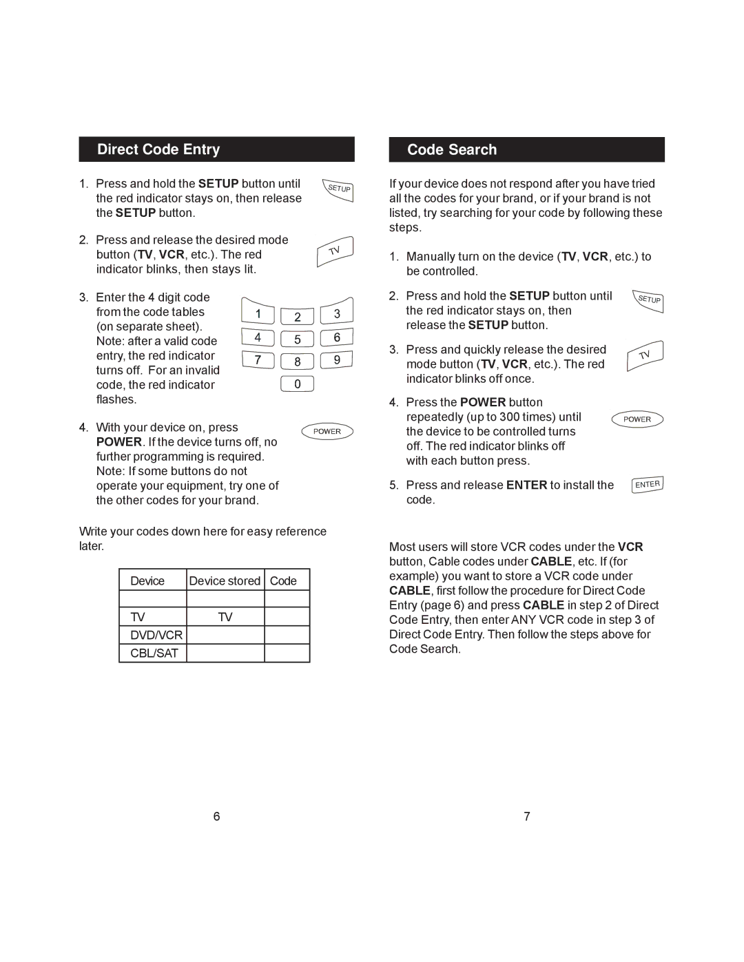 Jasco RM84964, RM24964 instruction manual Direct Code Entry, Code Search 