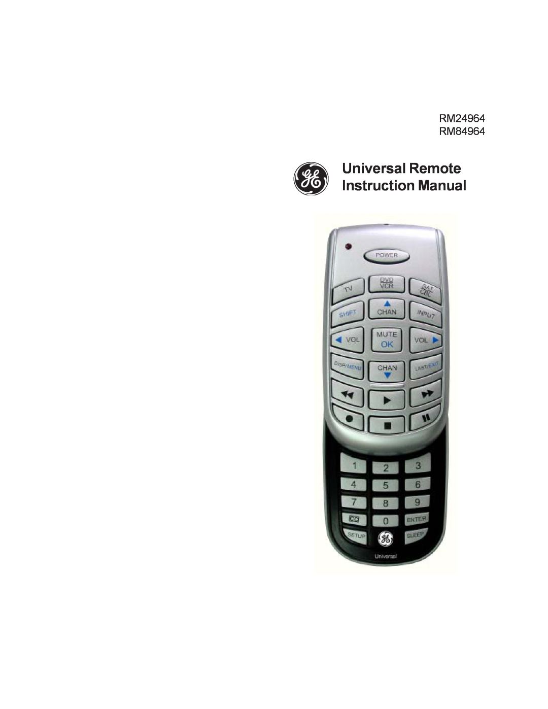 Jasco instruction manual Universal Remote Instruction Manual, RM24964 RM84964 
