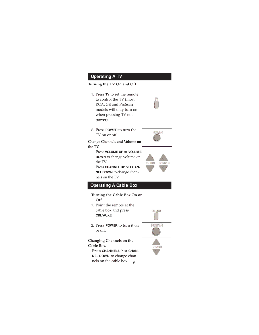 Jasco RM94903 instruction manual Operating a TV, Operating a Cable Box 