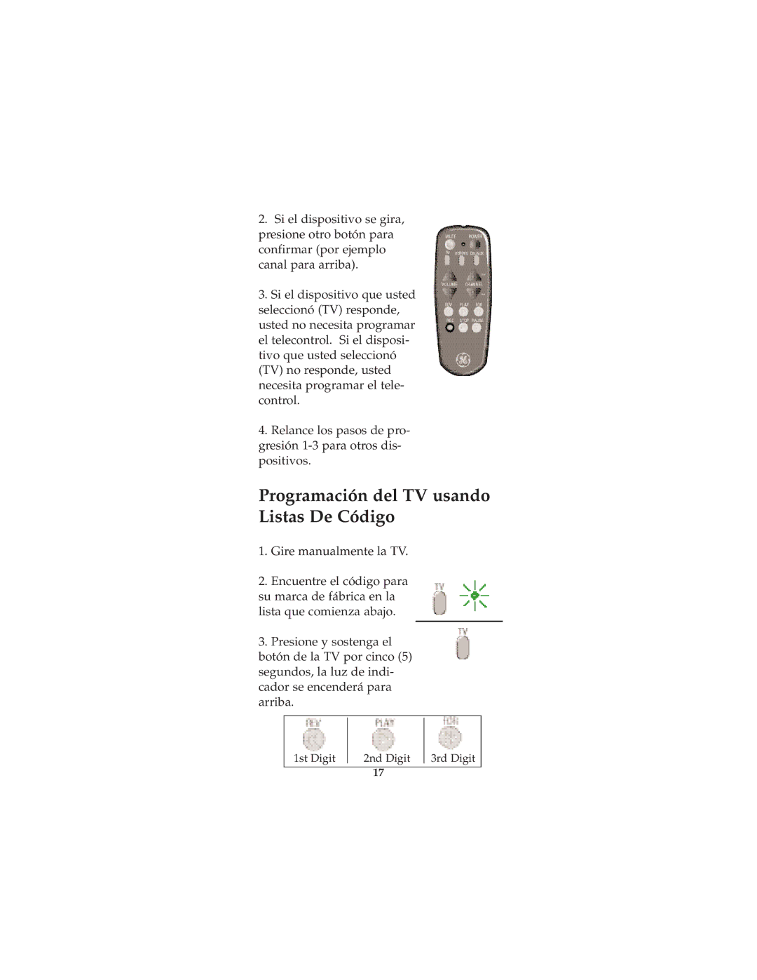 Jasco RM94903 instruction manual Programación del TV usando Listas De Código 