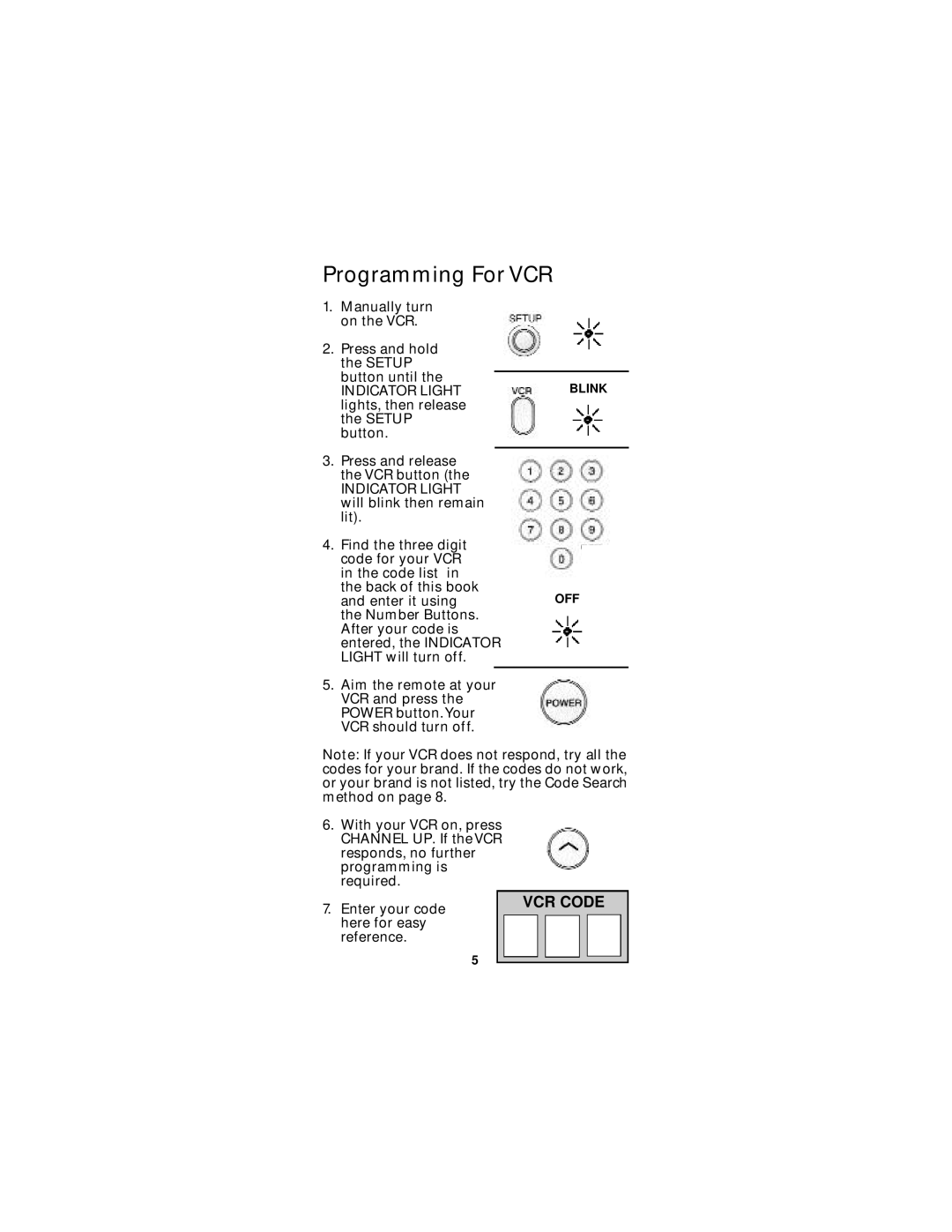 Jasco RM94904 instruction manual Programming For VCR 