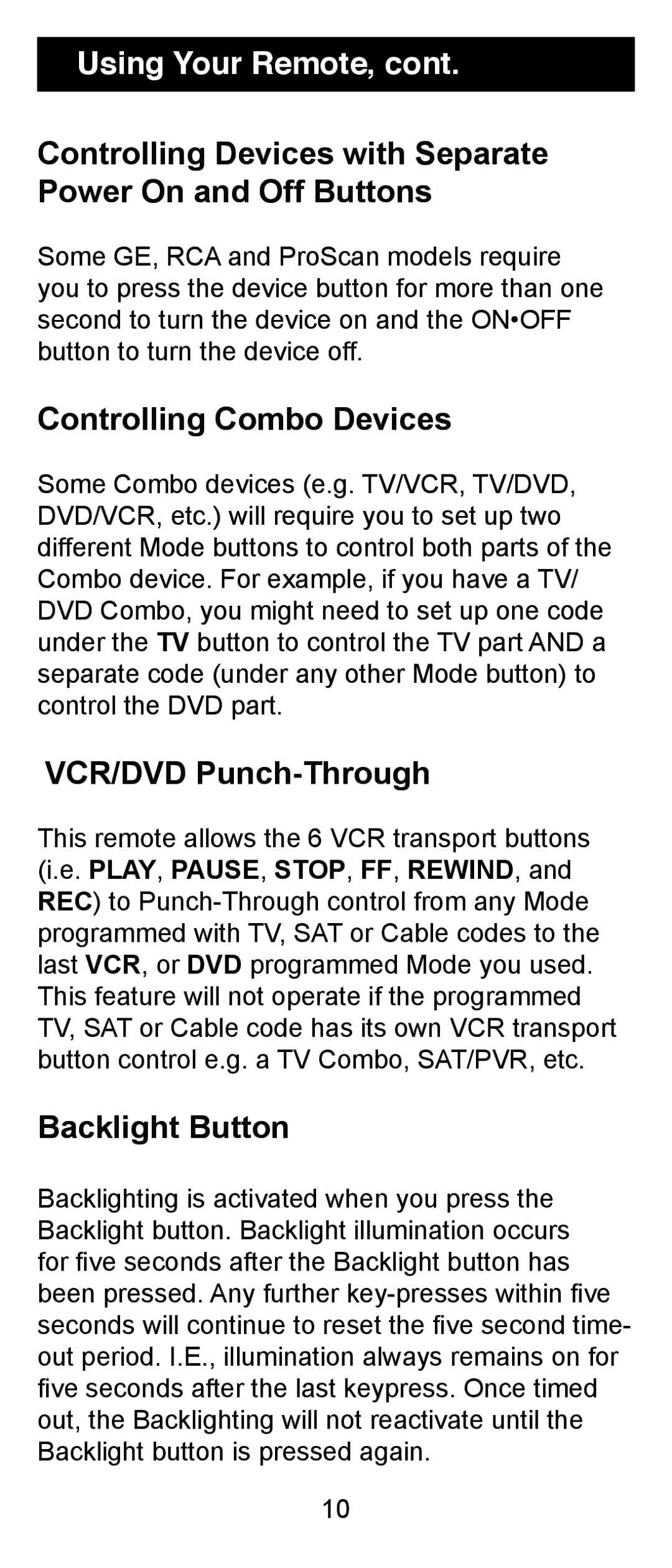 Jasco RM94931 Using Your Remote, Controlling Devices with Separate Power On and Off Buttons, Controlling Combo Devices 