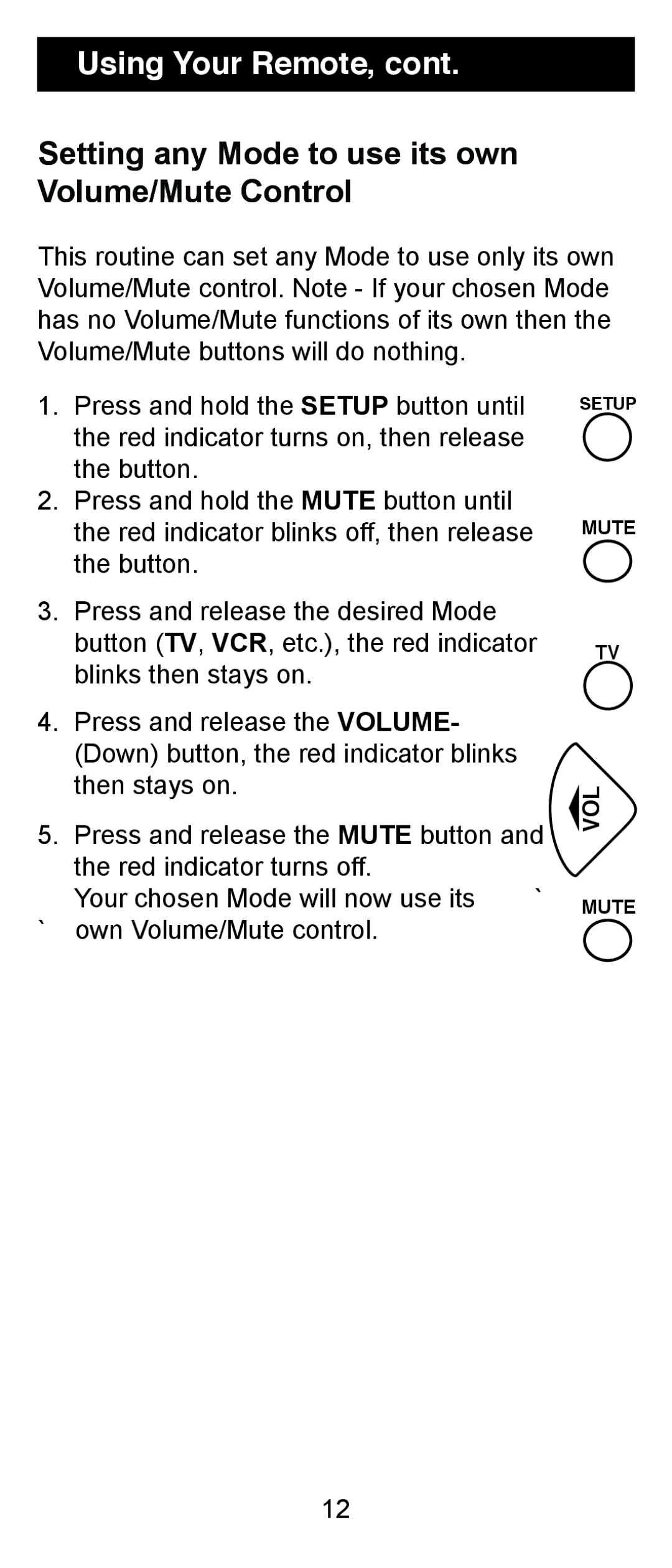 Jasco RM94931 instruction manual Setting any Mode to use its own Volume/Mute Control 