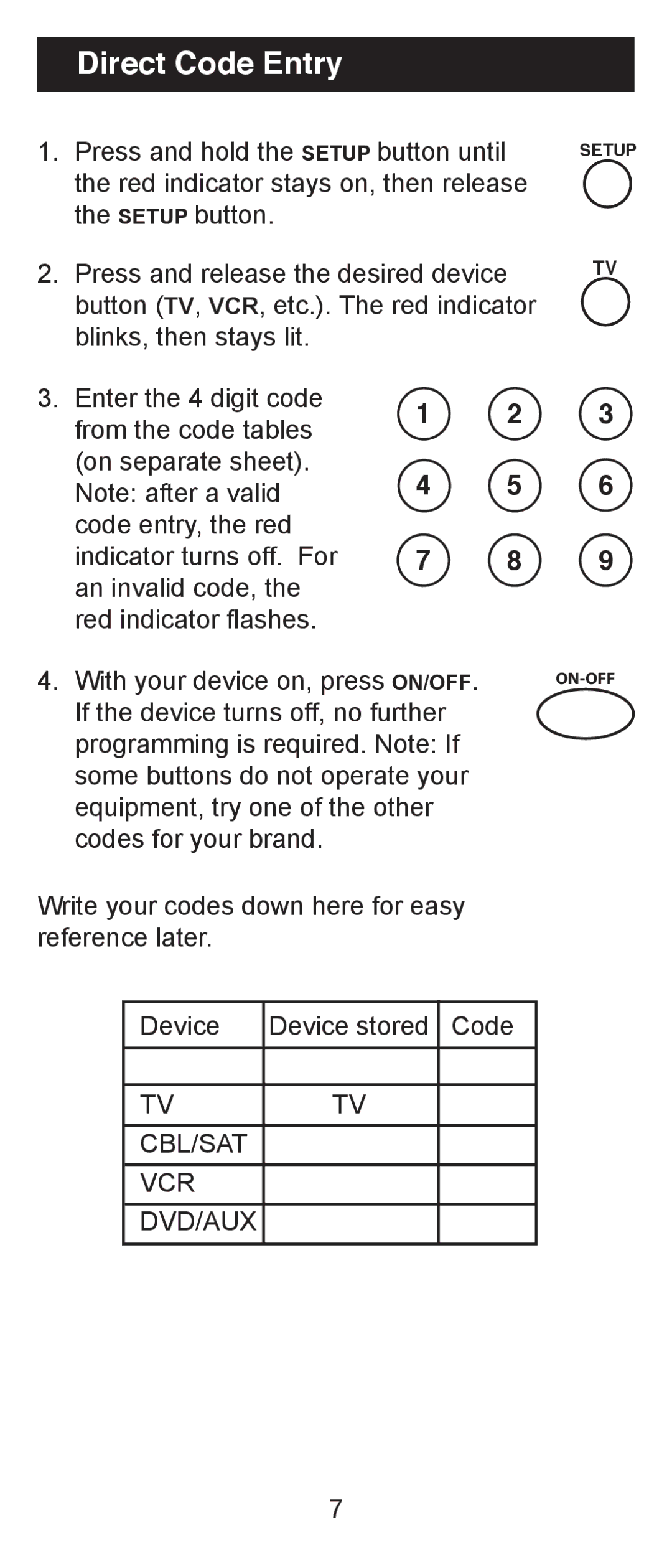 Jasco RM94931 instruction manual Direct Code Entry 