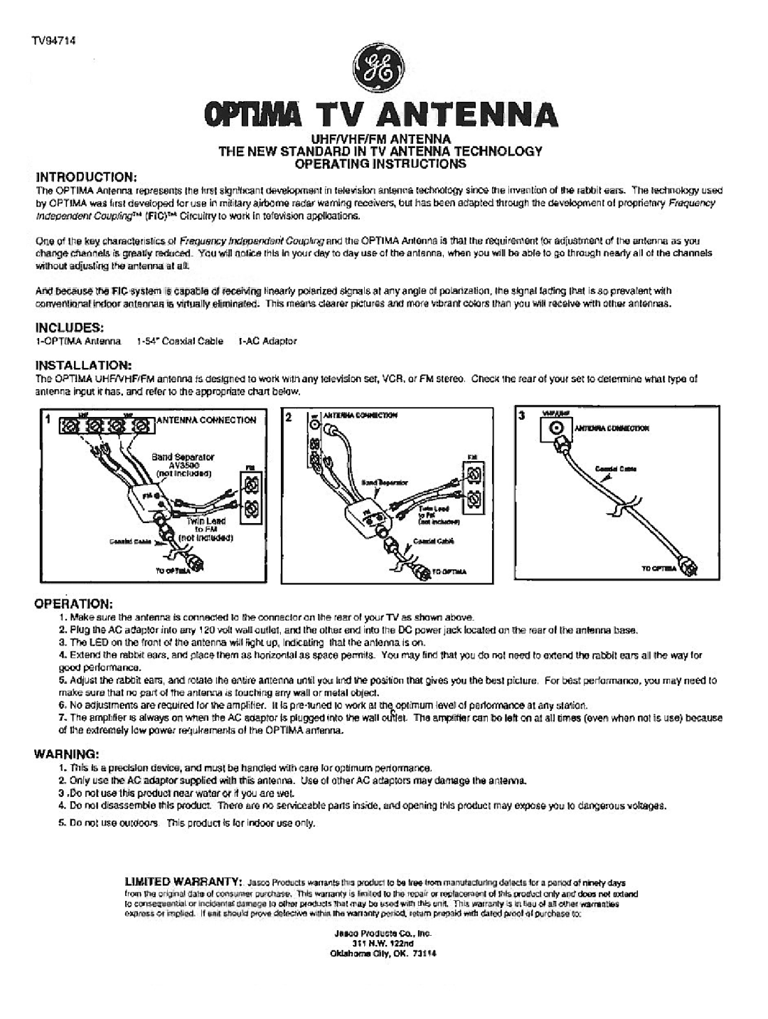 Jasco 24714, TV94714 manual 