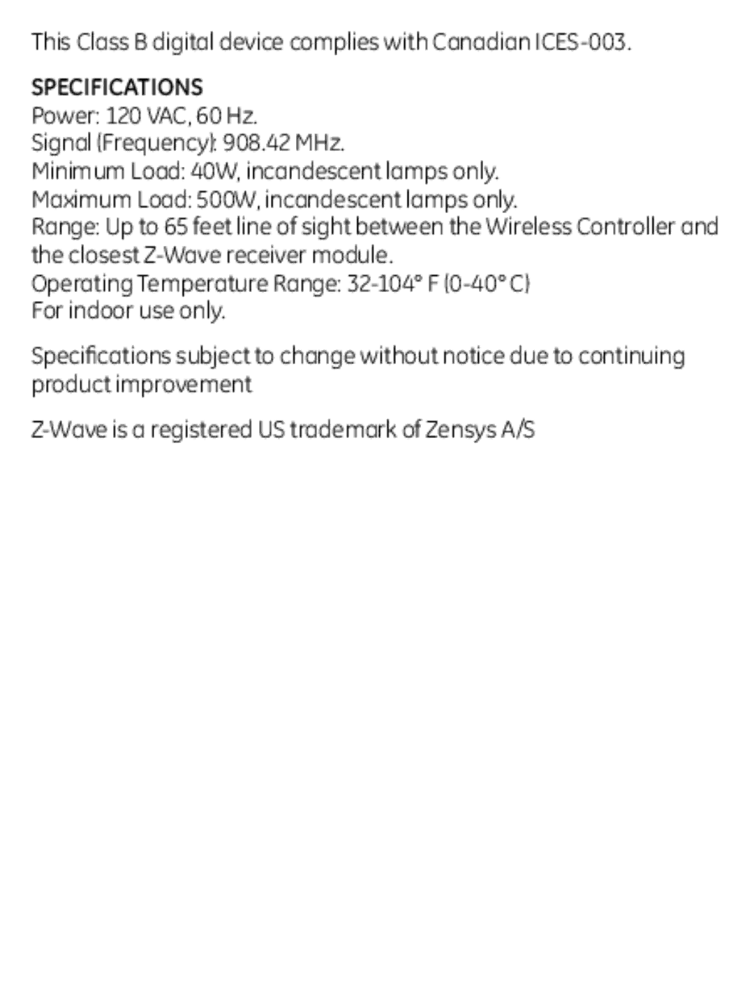 Jasco ZWAVEKIT manual This Class B digital device complies with Canadian ICES-003 