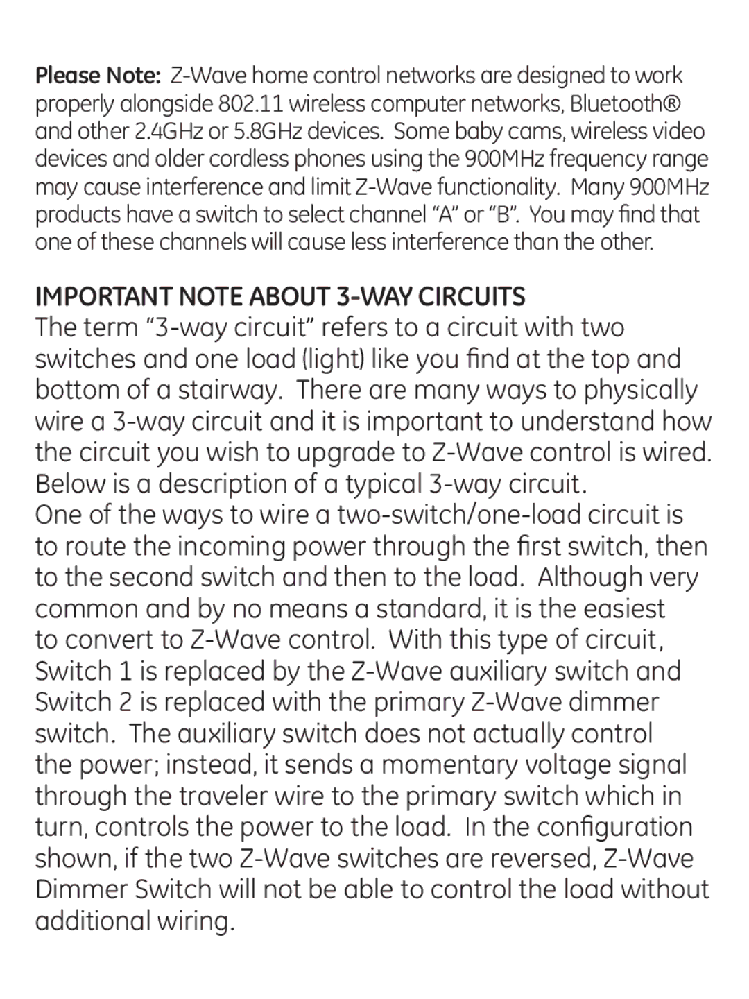 Jasco ZWAVEKIT manual Important Note about 3-WAY Circuits 