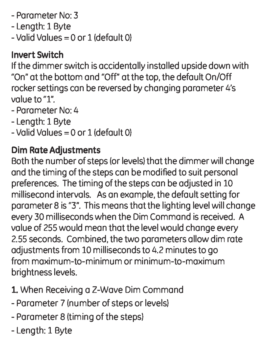 Jasco ZWAVEKIT manual Invert Switch, Dim Rate Adjustments 